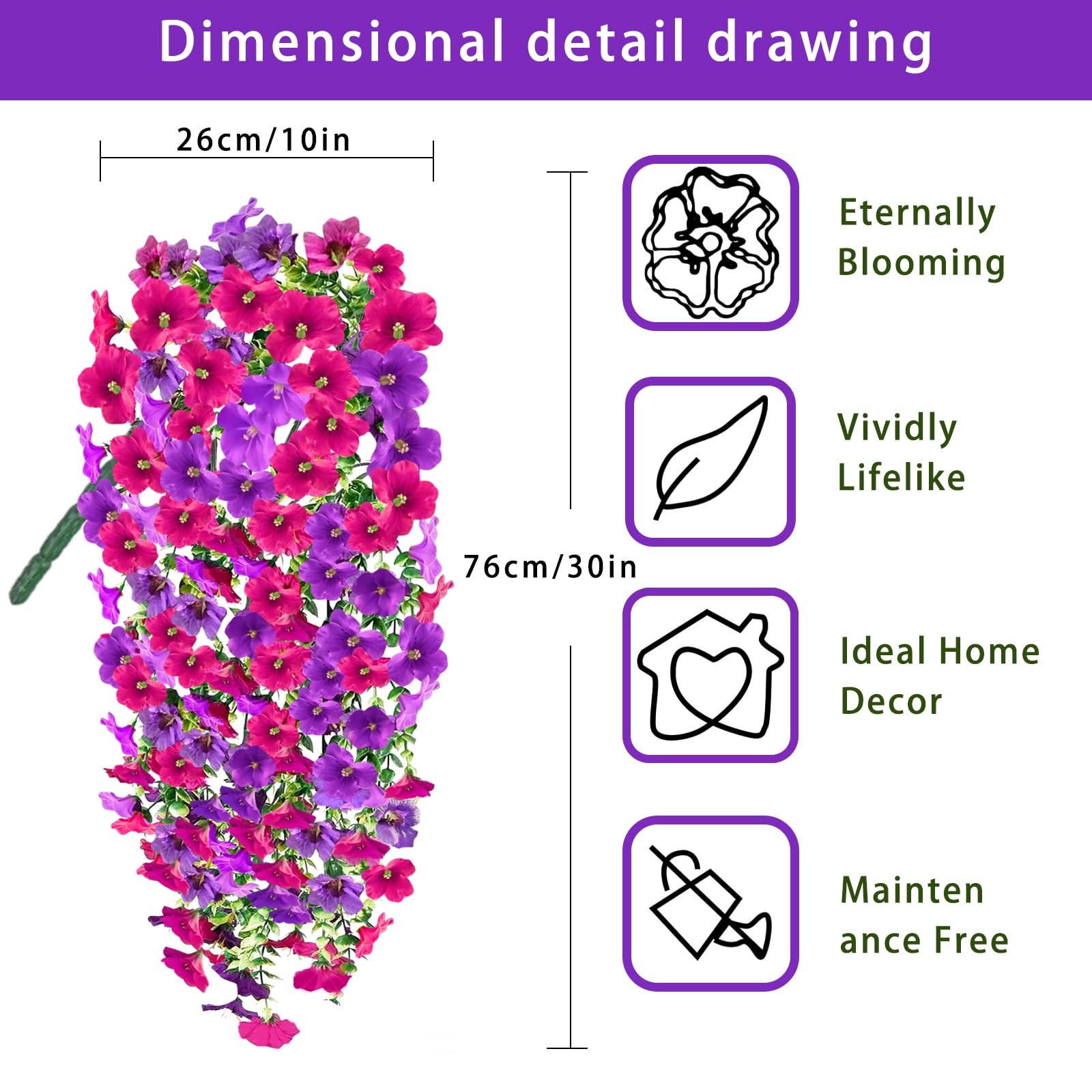 4PCS Artificial Hanging Flowers for Outdoors Summer Decoration, Upgrade UV Re…