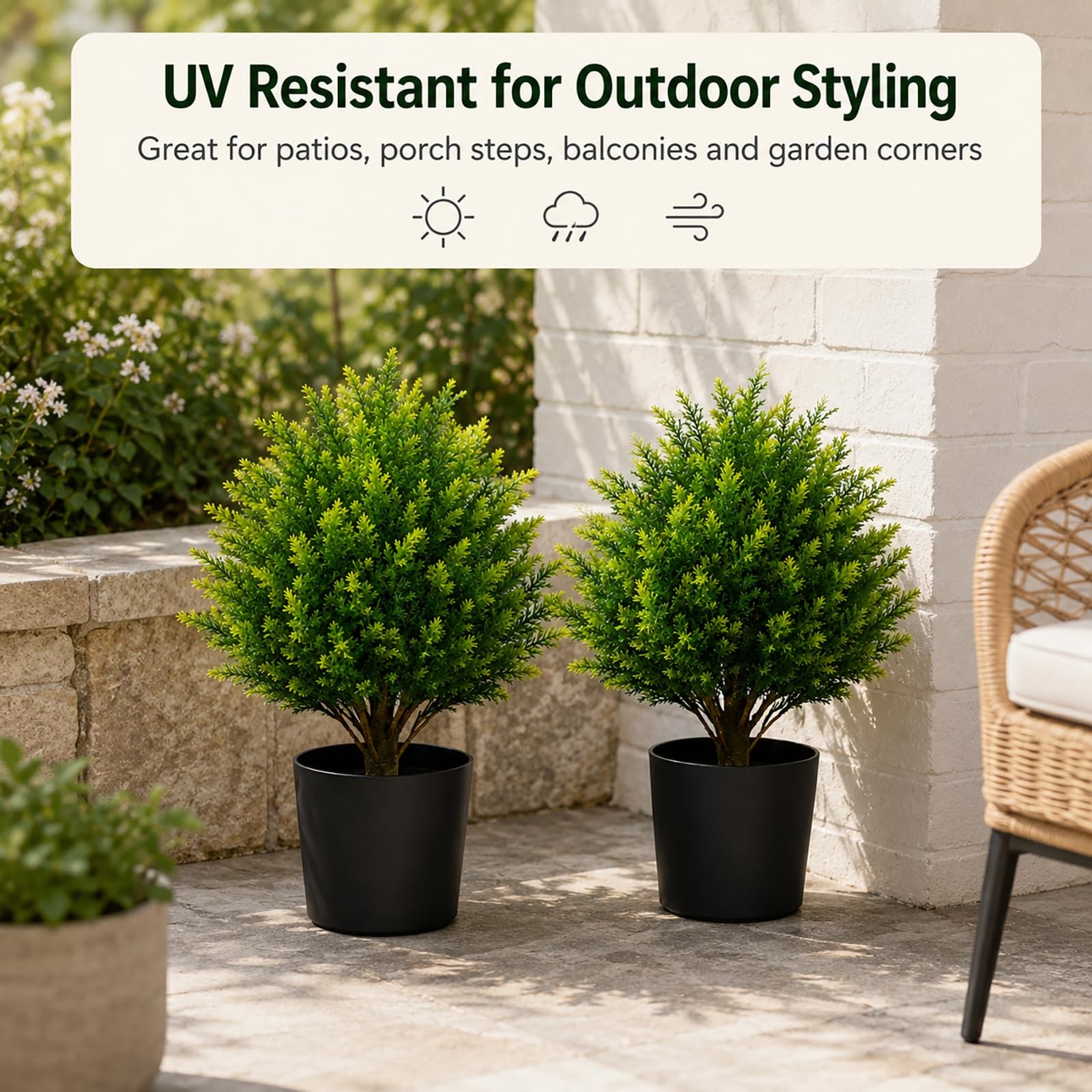 Set of 2 Artificial Topiary Trees, 19.5″ Tall with Pot