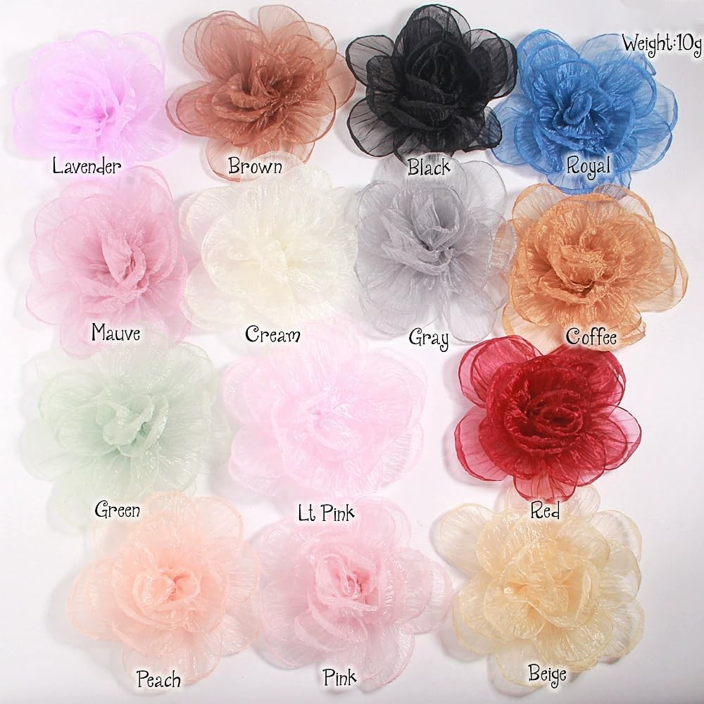 100 Pcs Satin Ribbon Flower Bows Sewing Appliques Daisy Flower Heads