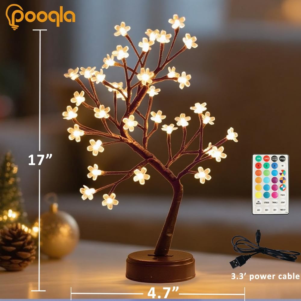 RGB Cherry Blossom Tree Light with Remote 28 Colors LED Artificial Flower Bon…