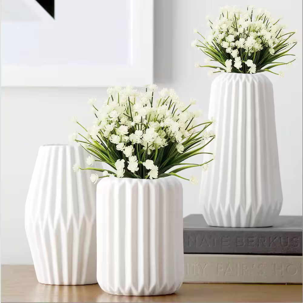 12.6 In. White 8 Bundles Plastic Flowers Outdoor Artificial Fake Flowers, Outdoo
