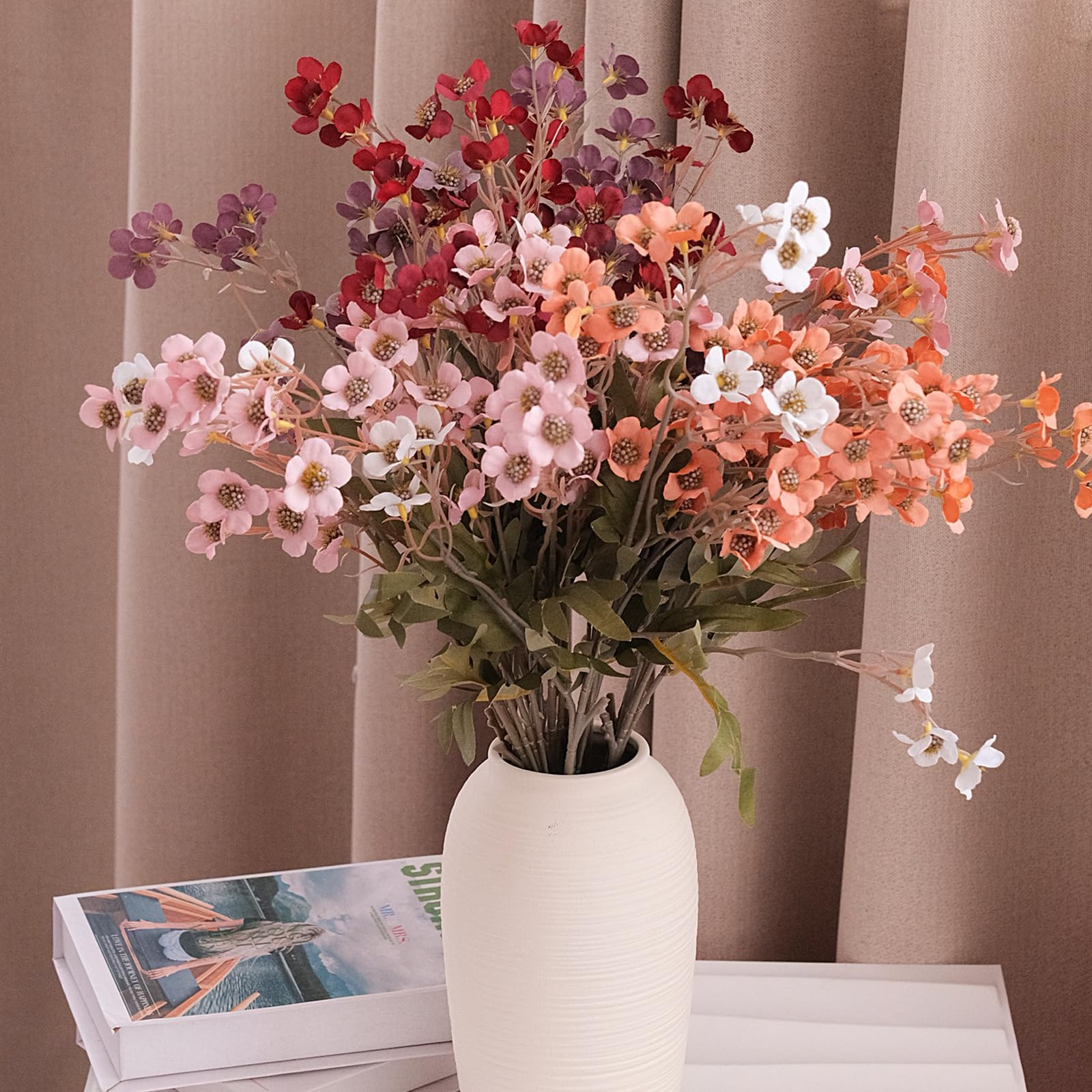 6 PCS Deep Pink Artificial Wildflowers Bouquet 22.4 In Fake Vase