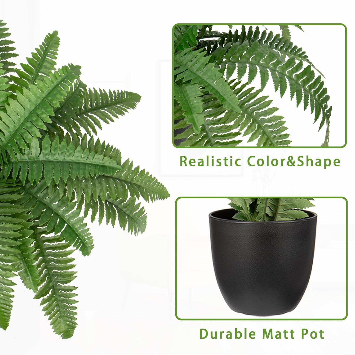 17.7″ Fake Fern Potted Plant Small Artificial Boston Ferns in Pot 25 Leaves for
