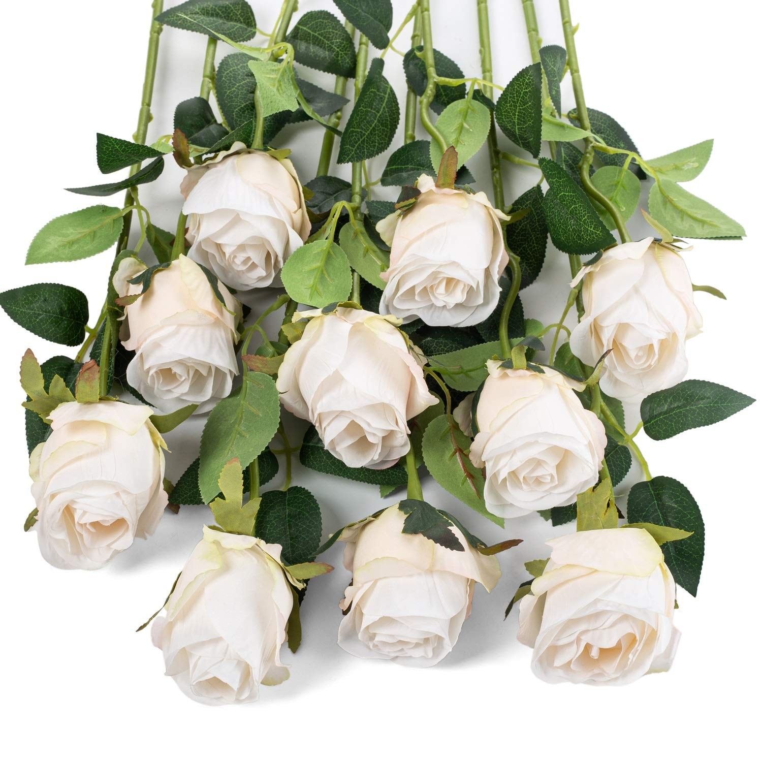 10pcs Artificial Rose Flowers Long Stem Fake Silk Roses for DIY Wedding Bouquet