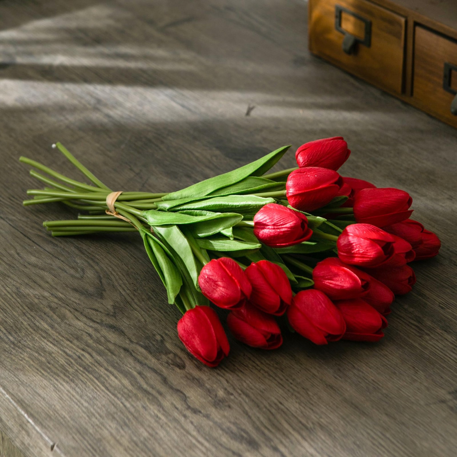 20 PCS 13 Inch Red Artificial Tulip Flowers Silk Fake Bouquets Home Decor