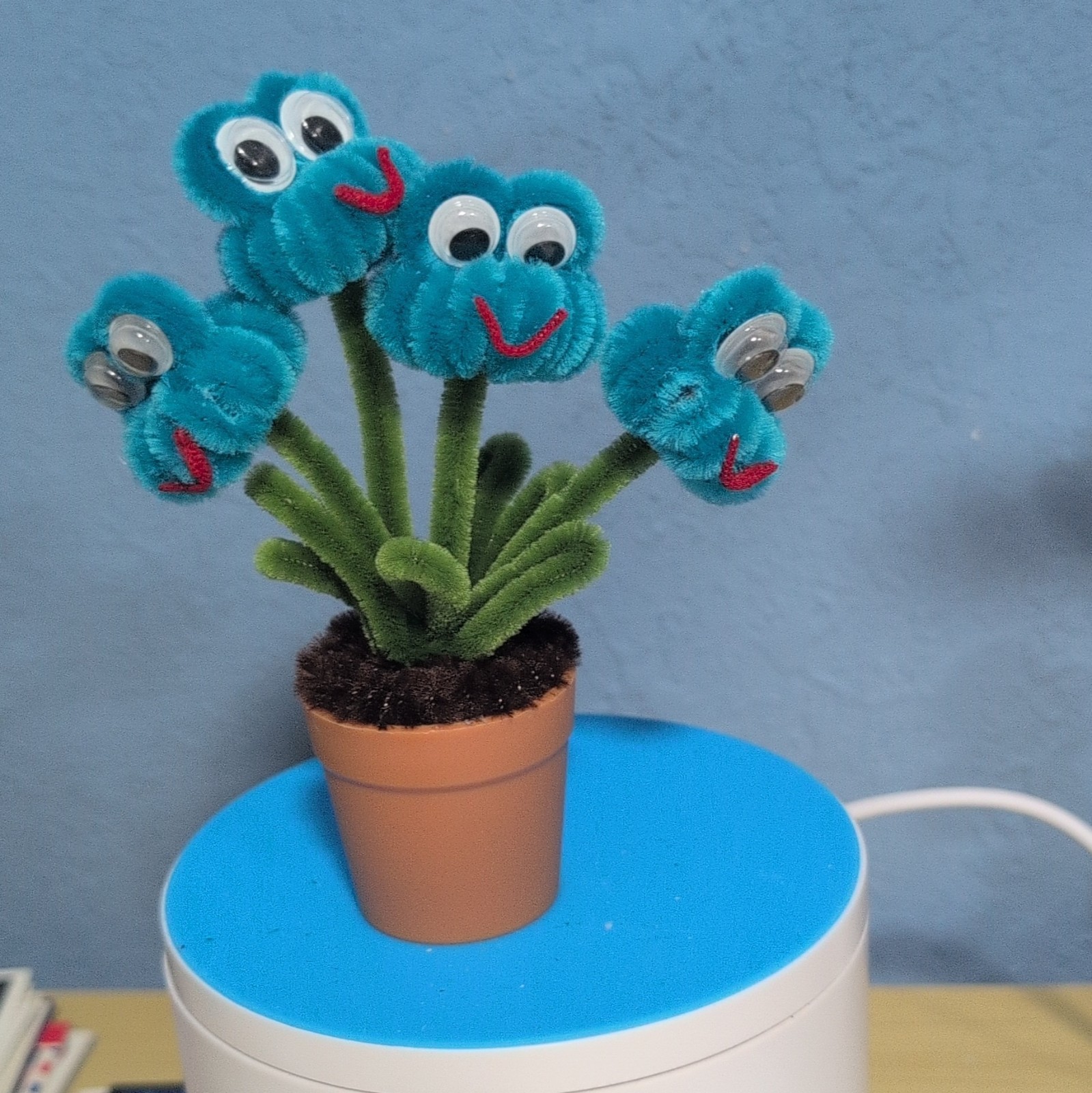 Pipe Cleaner Blue Frog Flower Arrangement
