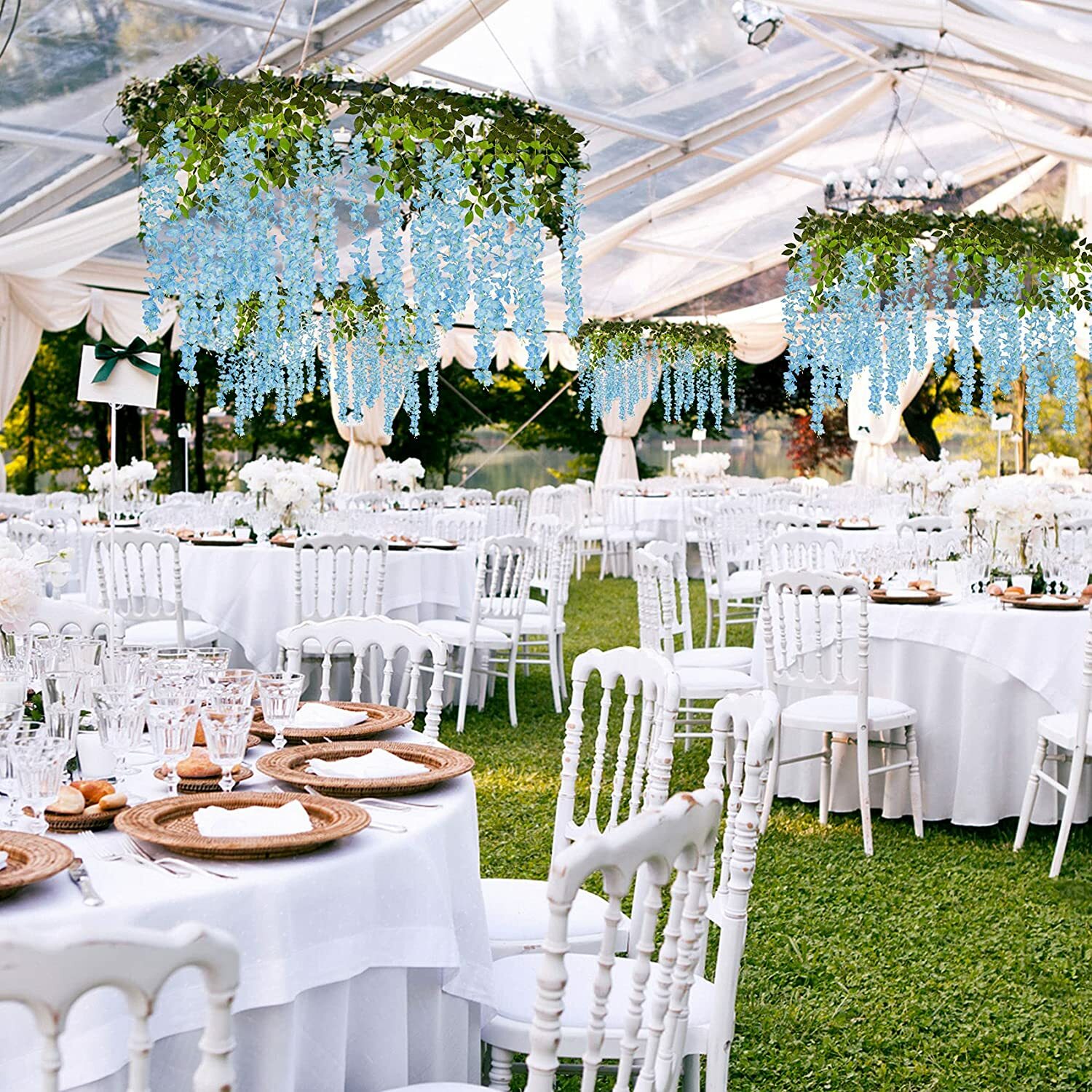12Pcs 3.6ft Artificial Wisteria Vine Silk Blue Hanging Flower Wedding Home Decor
