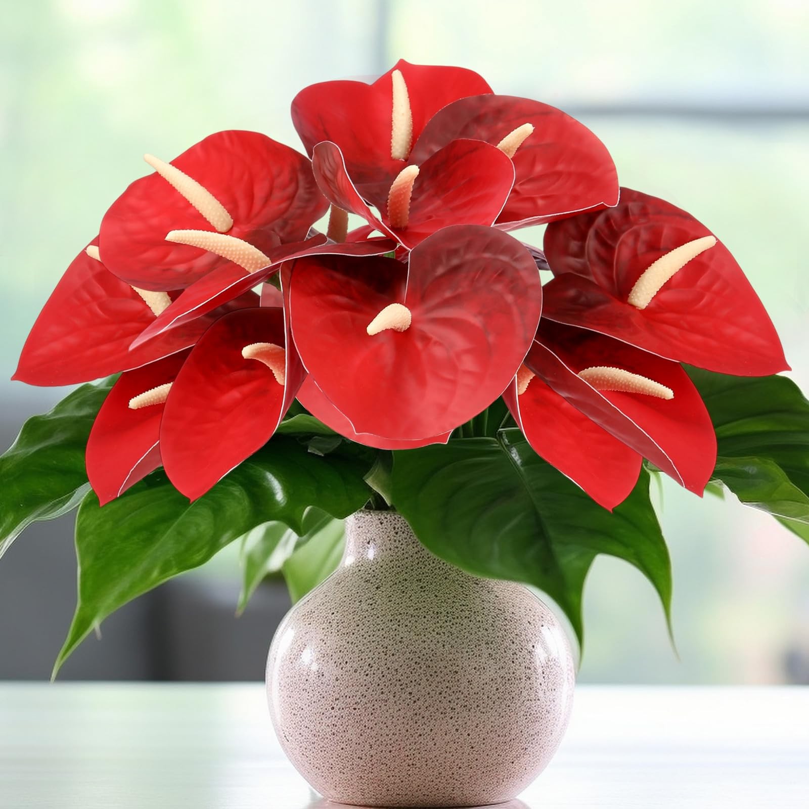Artificial Anthurium Fake Flowers For Vase Bouquets Red Fits 23.6 Inch