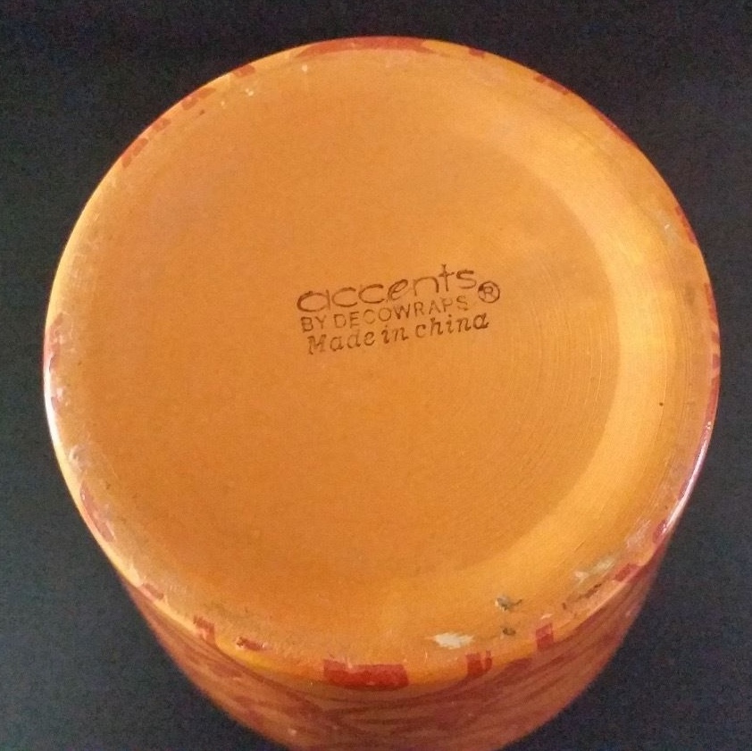 Orange Ceramic Pot With Dark Orange Design – by Accents by Decowarps (Preowned)