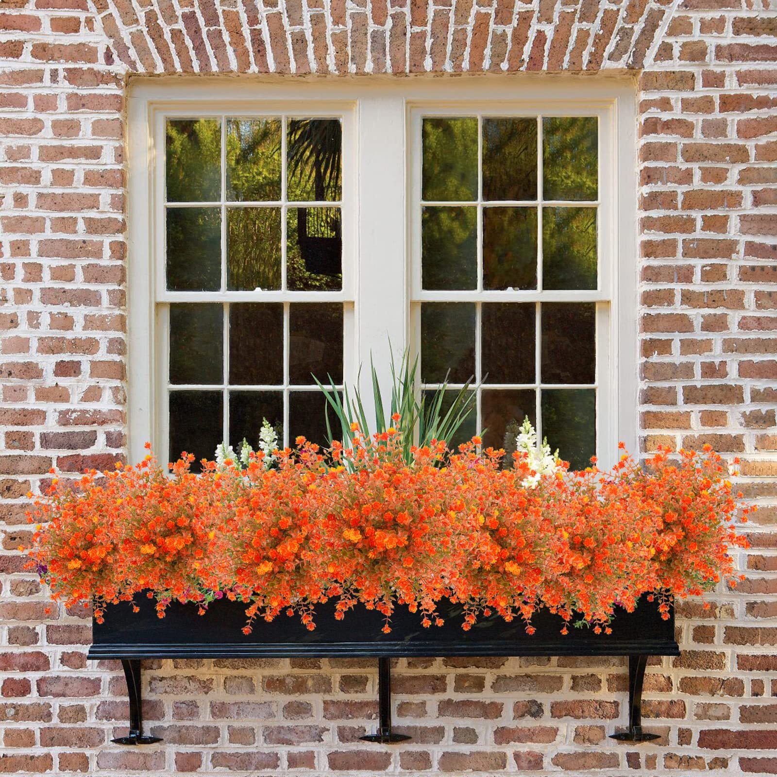 6 Bundles Artificial Fall Flowers Outdoor UV Resistant Fake Boxwood Plants Decor