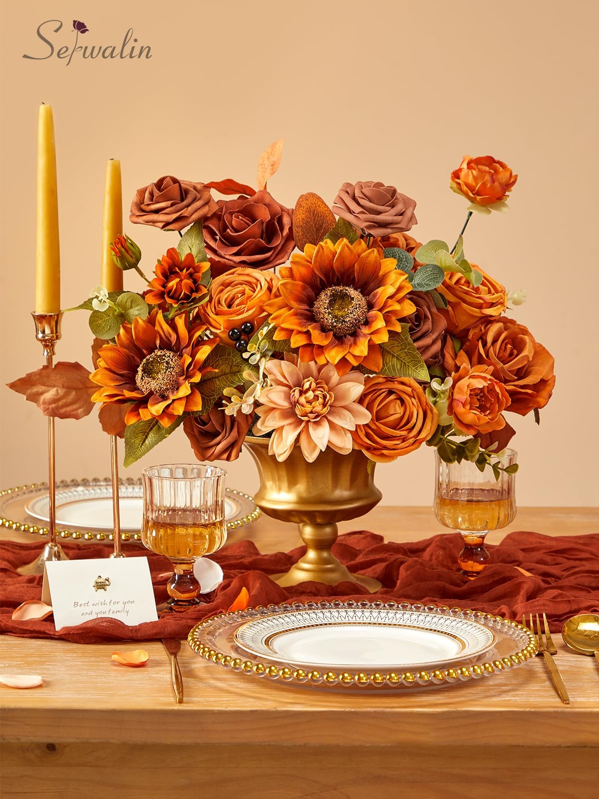 Artificial Sunflower Flowers Burnt Orange Fall Decor DIY Wedding Bouquet