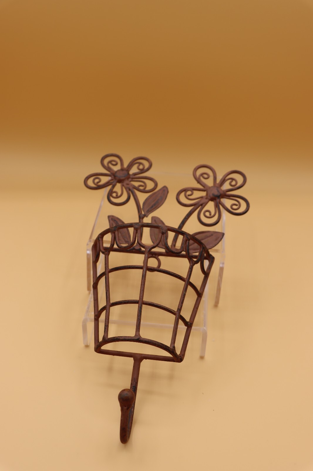 Brown Metal Wire Basket Hook Flowers Wall Art