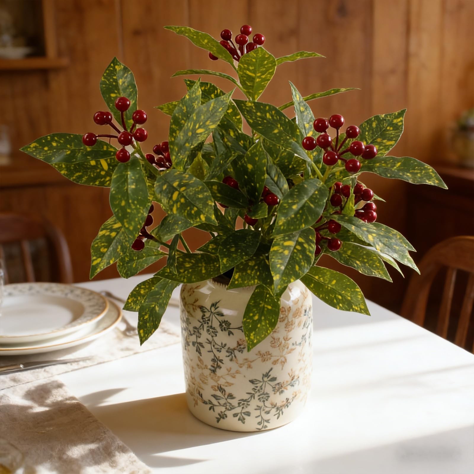 3 Pcs Artificial Green Plants for Vase, 18″ Indoor Fake Greenery Stems with R…