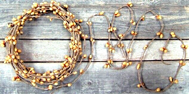 NEW Primitive Pip Berry String Garland OLD GOLD 18 Feet Long Floral Crafts