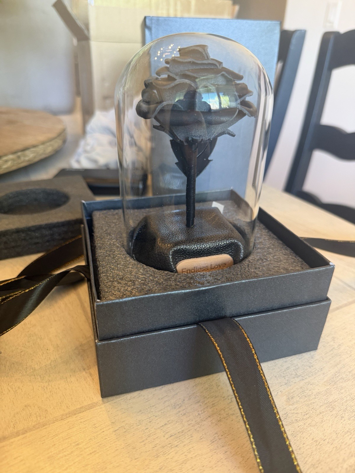 Faux Black Rose In Display case For anniversary, Birthday, Over the hill, Etc