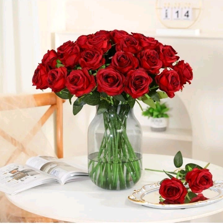 50pcs Fake Burgundy Roses Bulk, Red Roses Artificial Flowers .
