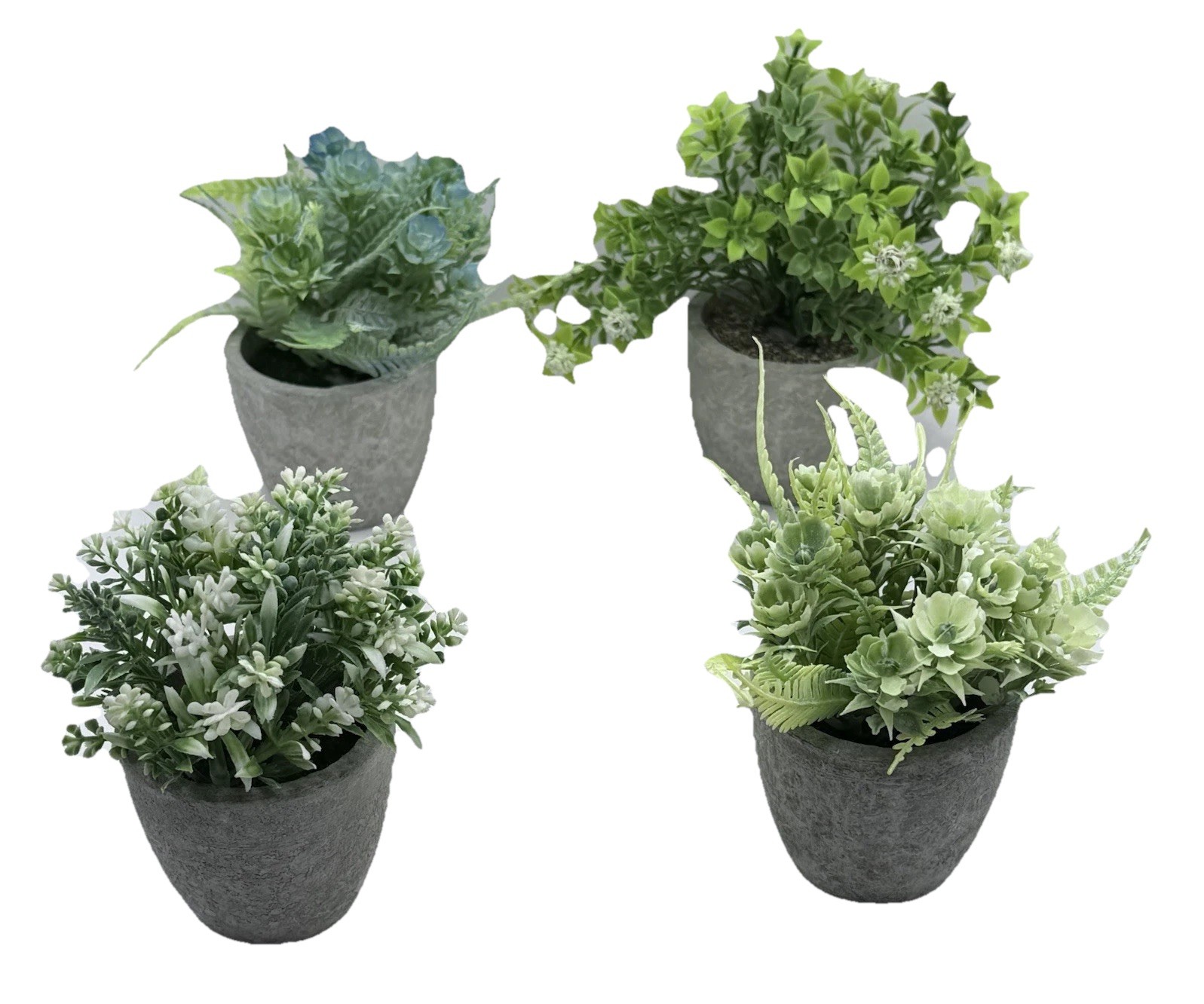 4 pcs Artificial Potted Fern Houseplant , Green Plastic Centerpiece 3*1.5 In