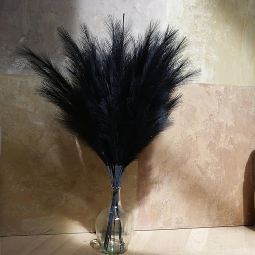 Faux Pampas Grass Tall, 9 PCS 43”/ 110 cm Large Pampas Grass Decor, Fake Black