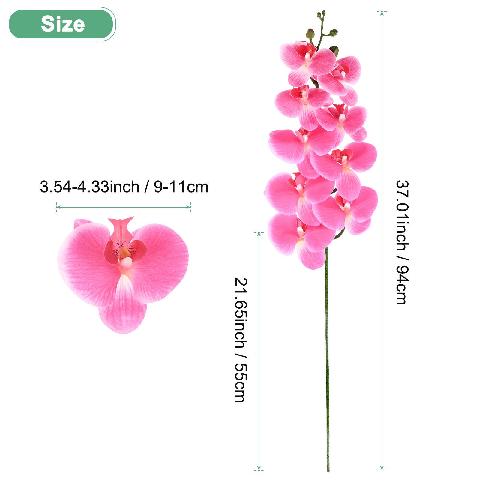 1-Pack Artificial Orchid Flowers 9 Large Petals for Home[Rose Red]