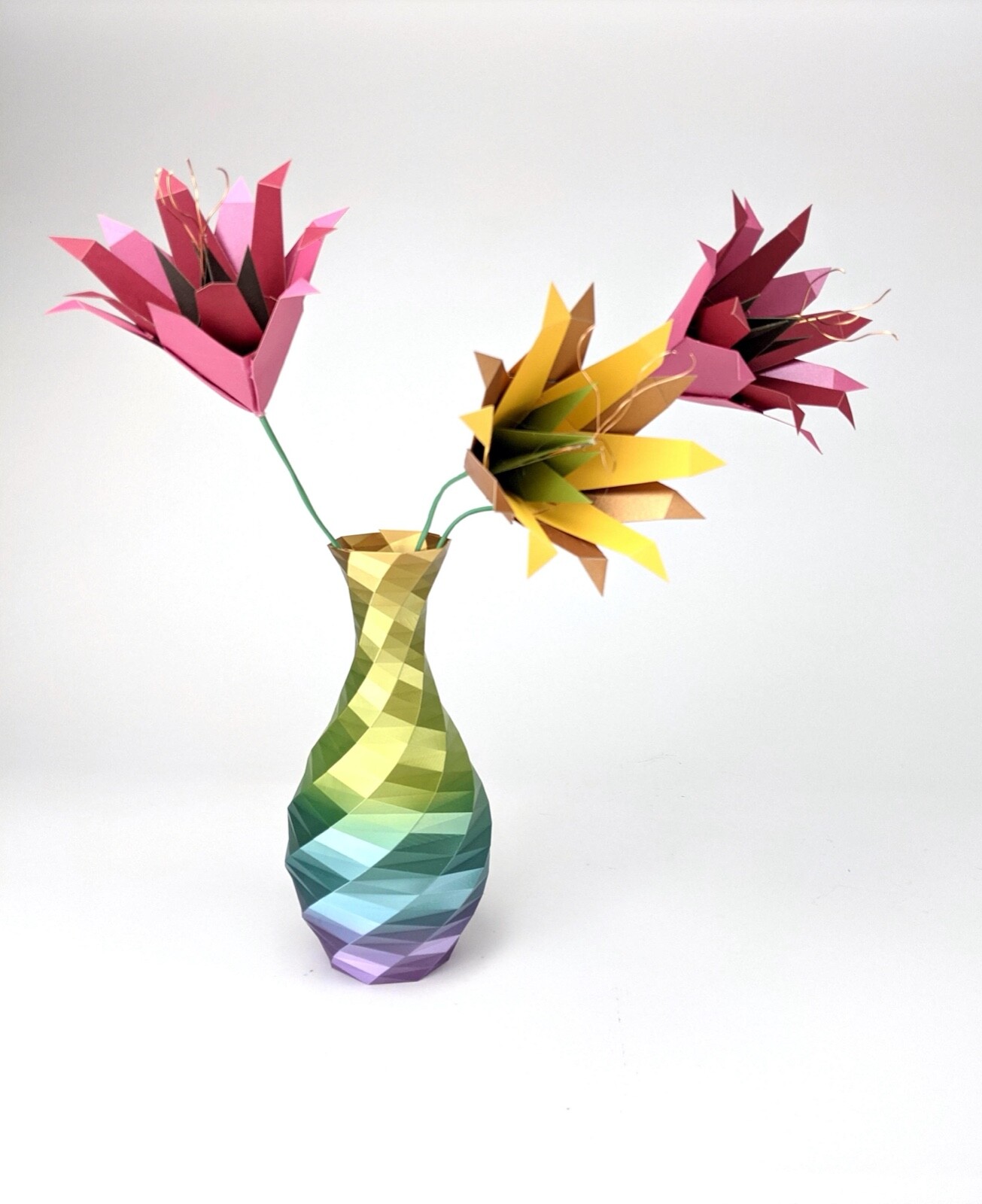 Contemporary Origami Lilies in 3D Vase. Unique paper flowers!