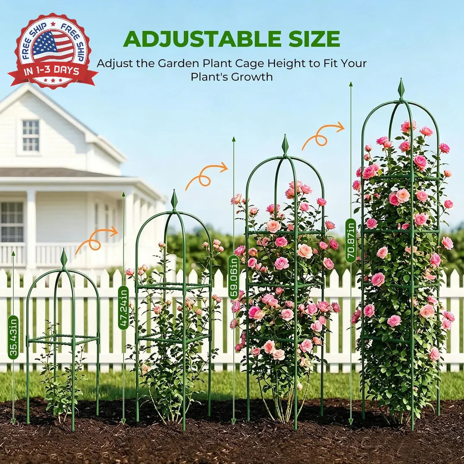2 Pack Garden Obelisk Trellis for Climbing Plants, 6 FT Metal Rustproof Plant Su