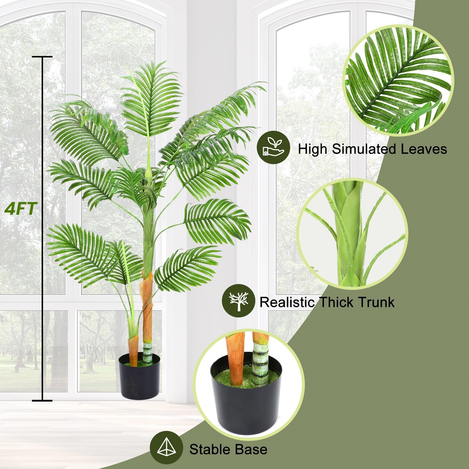 4FT Artificial Palm Tree Tall Fake Tropical Palm Tree in Pot for Indoor Decor
