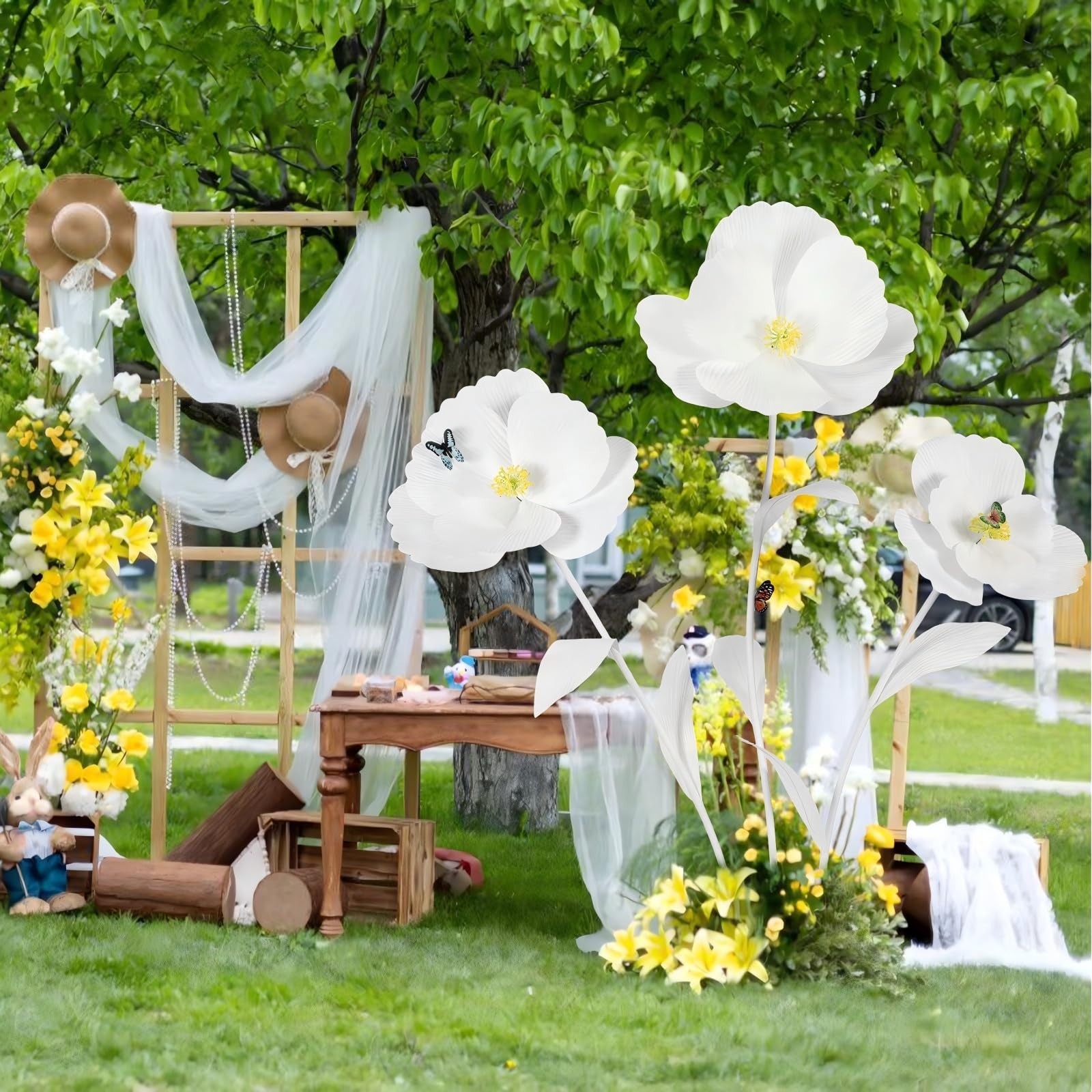 3 PCS Giant Flowers for Decoration with Stand 5.8 Ft Large Artificial Poppy
