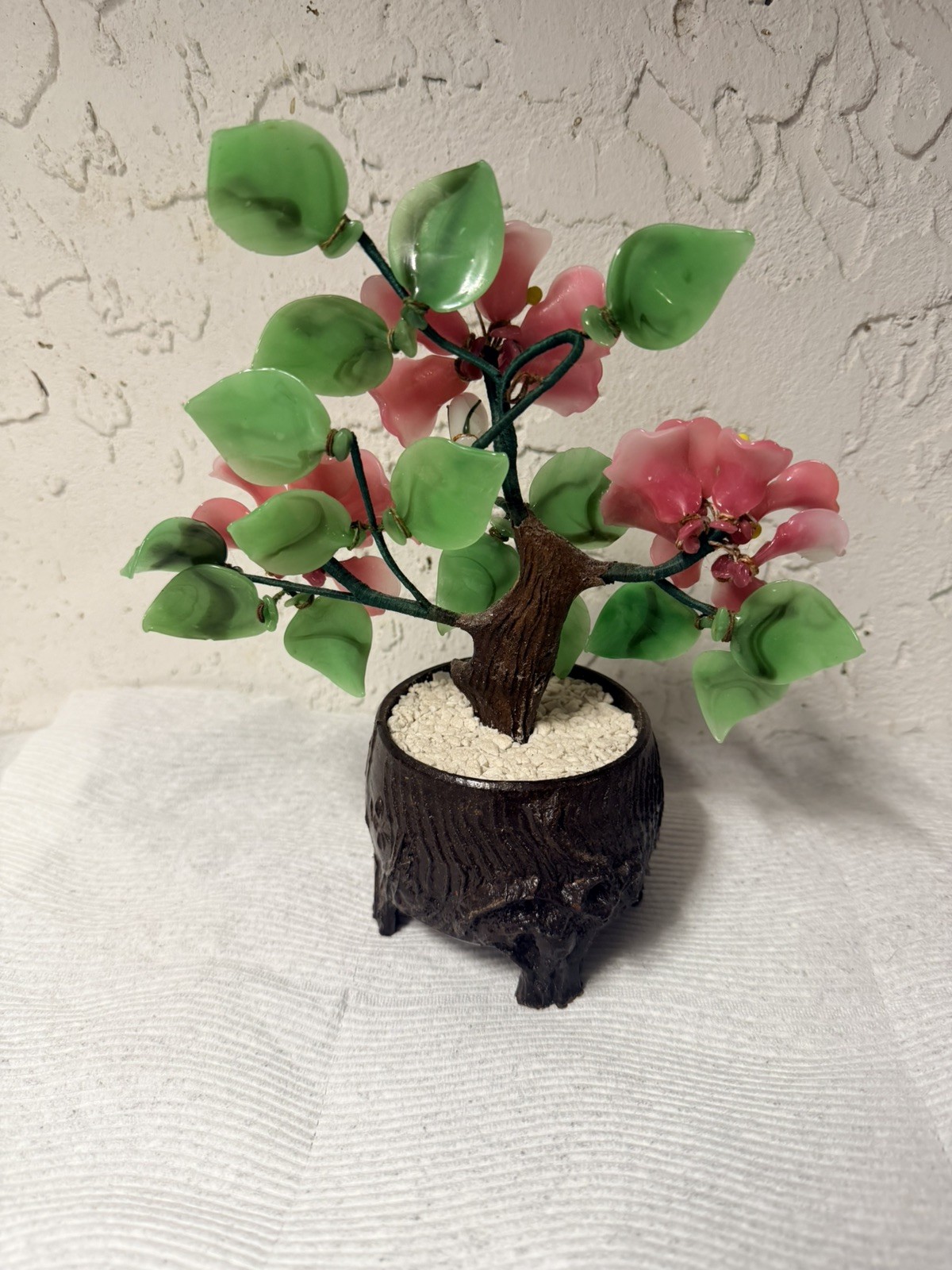 Oriental Bonsai Cherry Blossom Glass Tree in Pot Art Glass Flower
