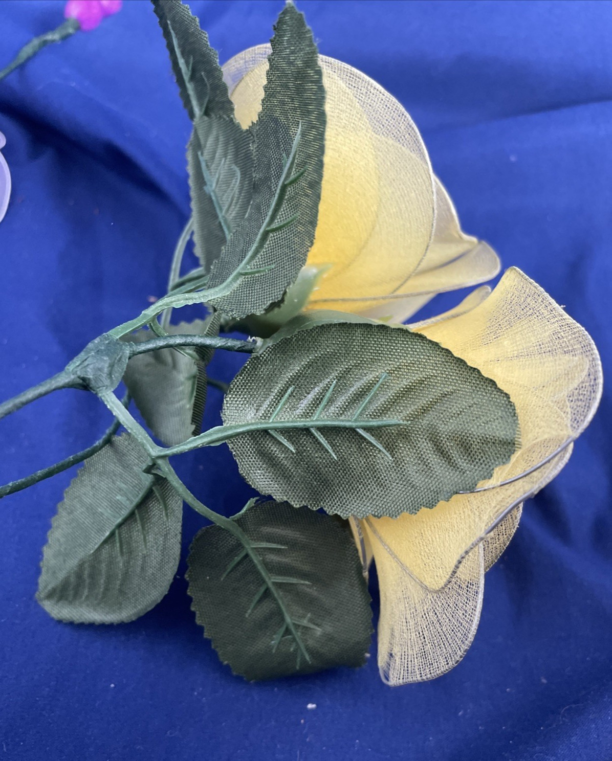 Yellow Roses & Blue Orchids Handcrafted Nylon Flower Bouquet