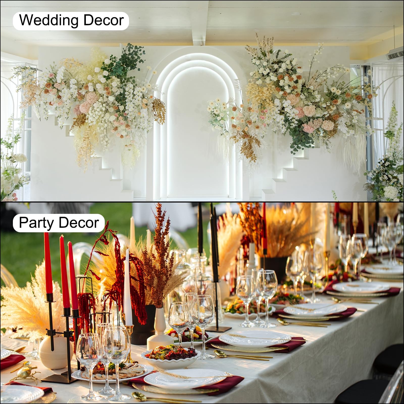 Faux Pampas Grass Decor 17 Inch 43cm Fake Vase Wedding Party Red 30 PCS