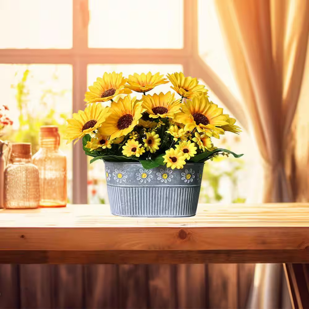 Rustic Artificial Sunflowers 11 In. Yellow Floral Table Centerpiece Branch Décor