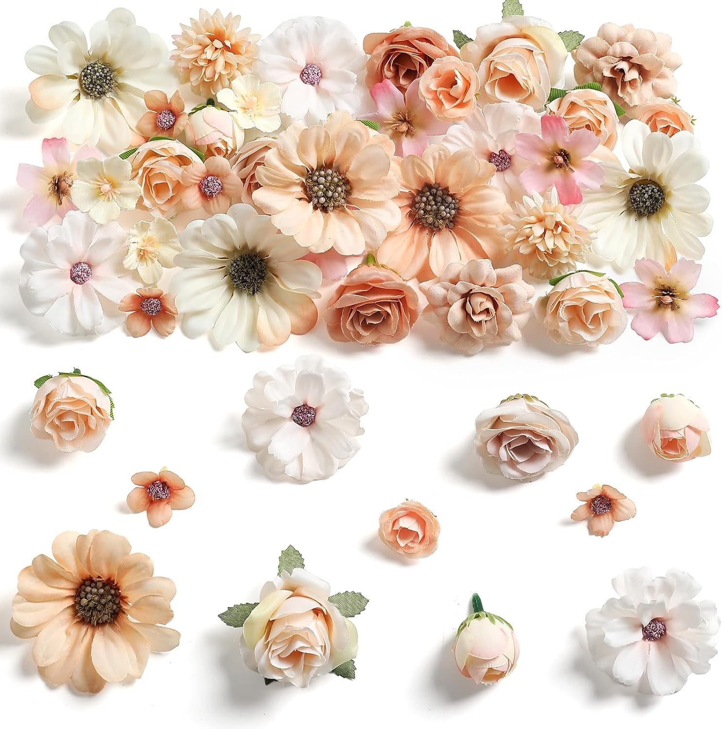 Artificial Flowers Fake Floral Heads for Crafts Weddings Home Decor 45 Pcs