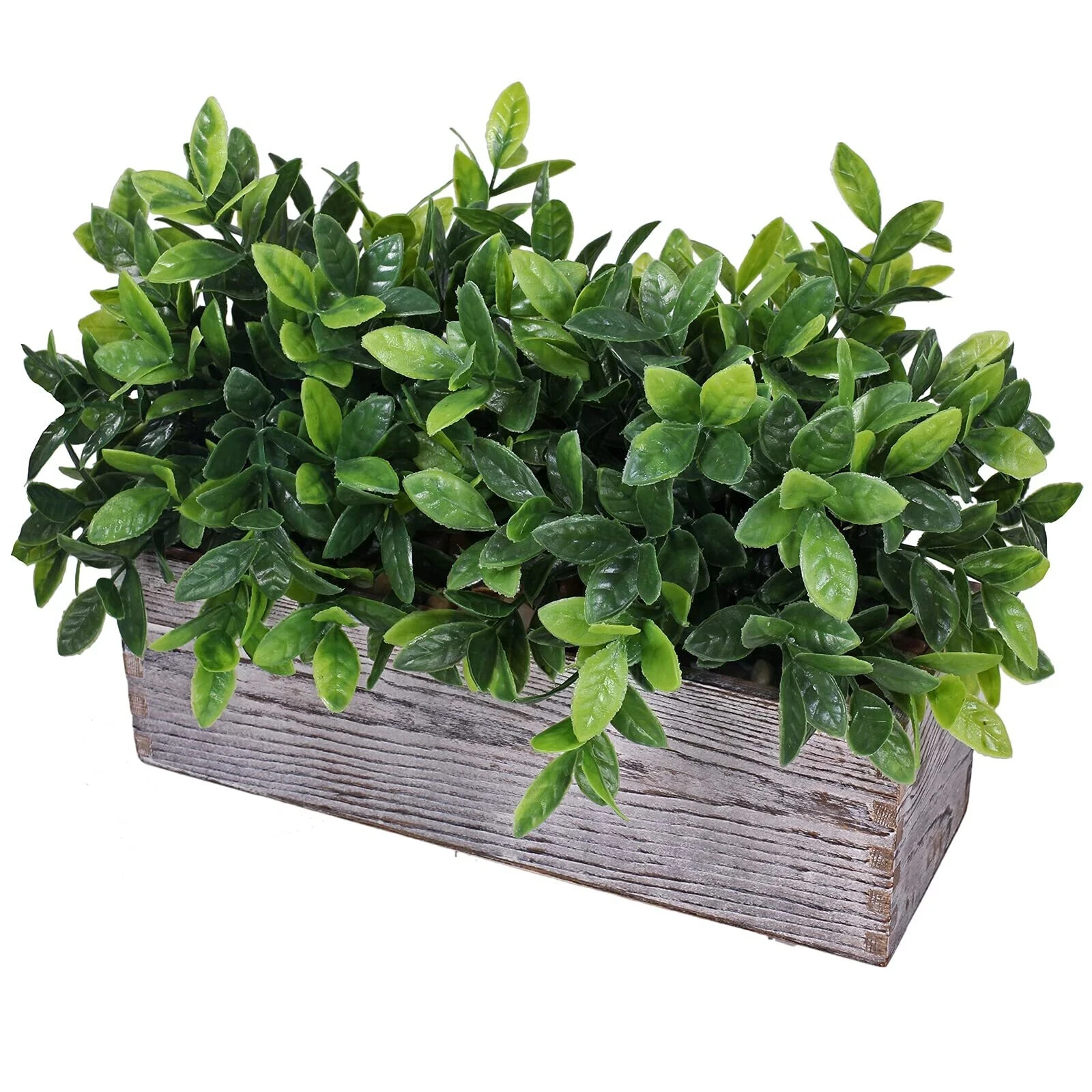 Artificial Eucalyptus Plant in Rustic Rectangular Wooden Planter Box Faux Pot…