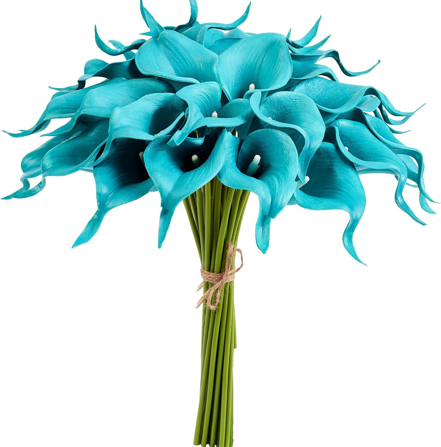 Teal Artificial Calla Lily 12Pcs Blue Real Touch Faux Flowers for Wedding Bouque