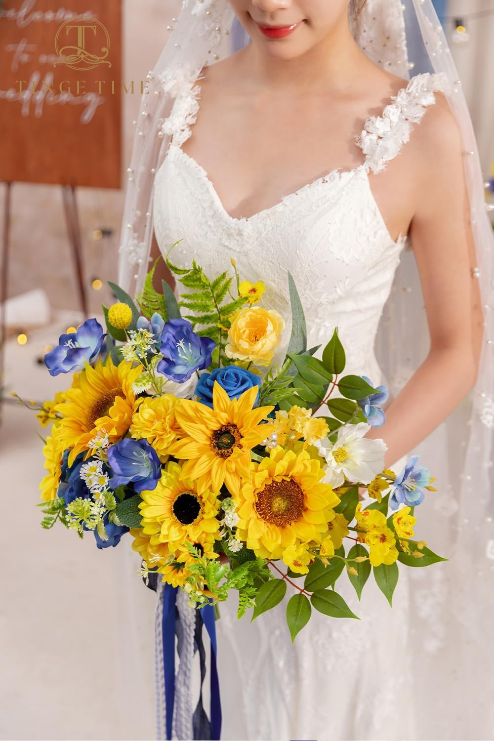13″ Sunflower Bridal Bouquet – Artificial Silk Flowers for Weddings & Graduation