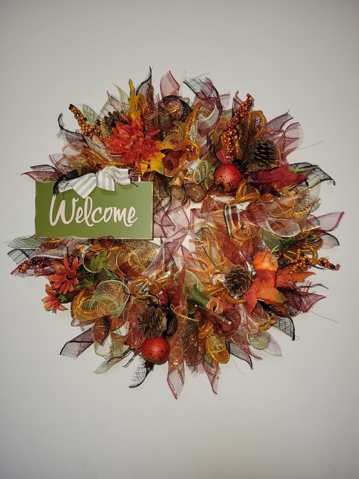 WELCOME autumn Spring Mesh Front Door Wreath Wall Decor Bright colors large