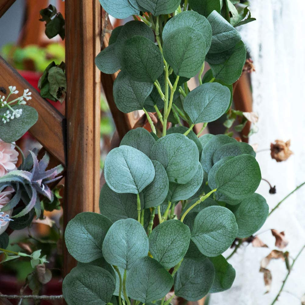 4 Pack 6.5 Feet Artificial Silver Dollar Eucalyptus Leaves Garland Wedding Decor