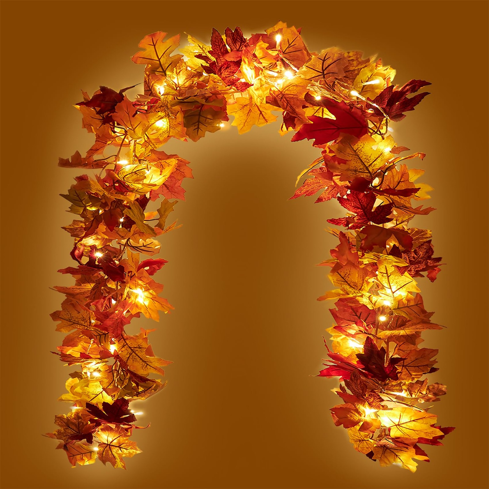 KASZOO 2 Pack Fall Maple Garland with 40 LED String Light- 5.8ft/Piece Artifi…
