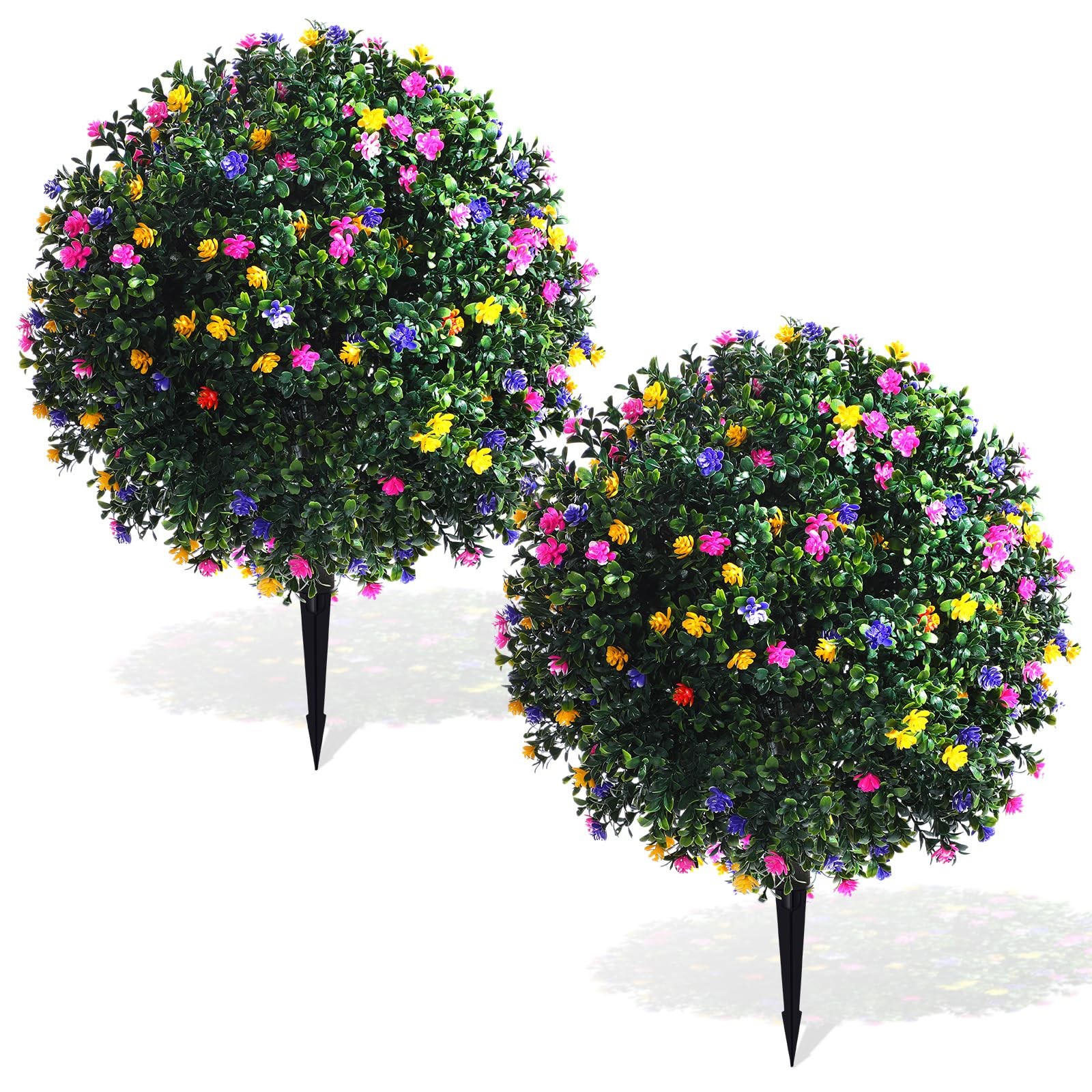 Set of 2 Artificial Boxwood Topiary Ball Tree Fake Bushes Shrubs Outdoor Faux…