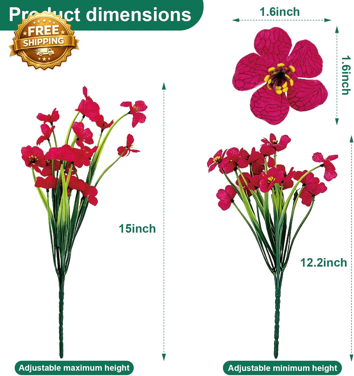 24 Pcs (6 Color) UV Resistant Outdoor Artificial Faux Flowers Plants Realistic P