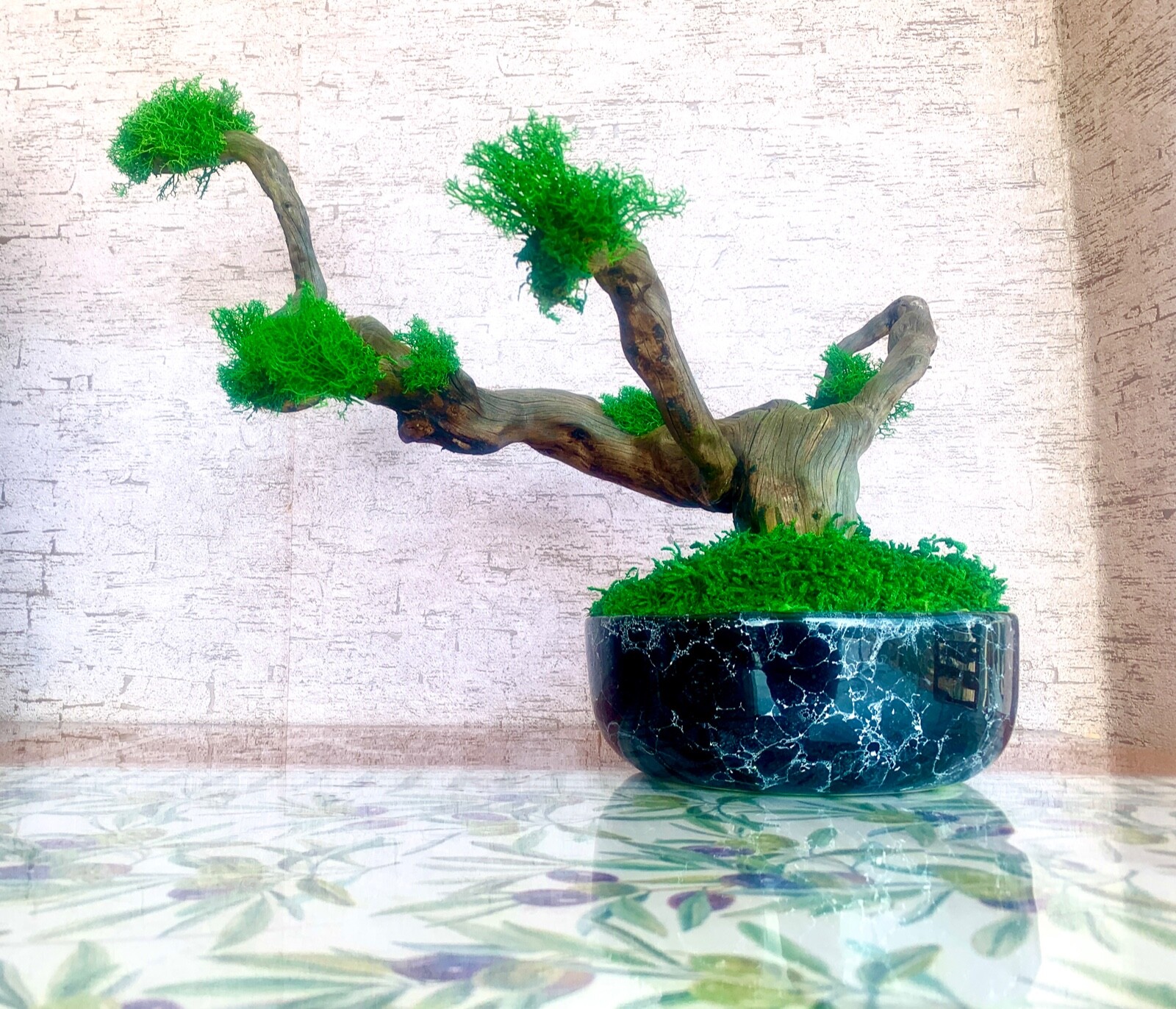 Ceramic Vase Tree Moss Art,Real Tree Branch, Handmade Home Decor, Nature Decor