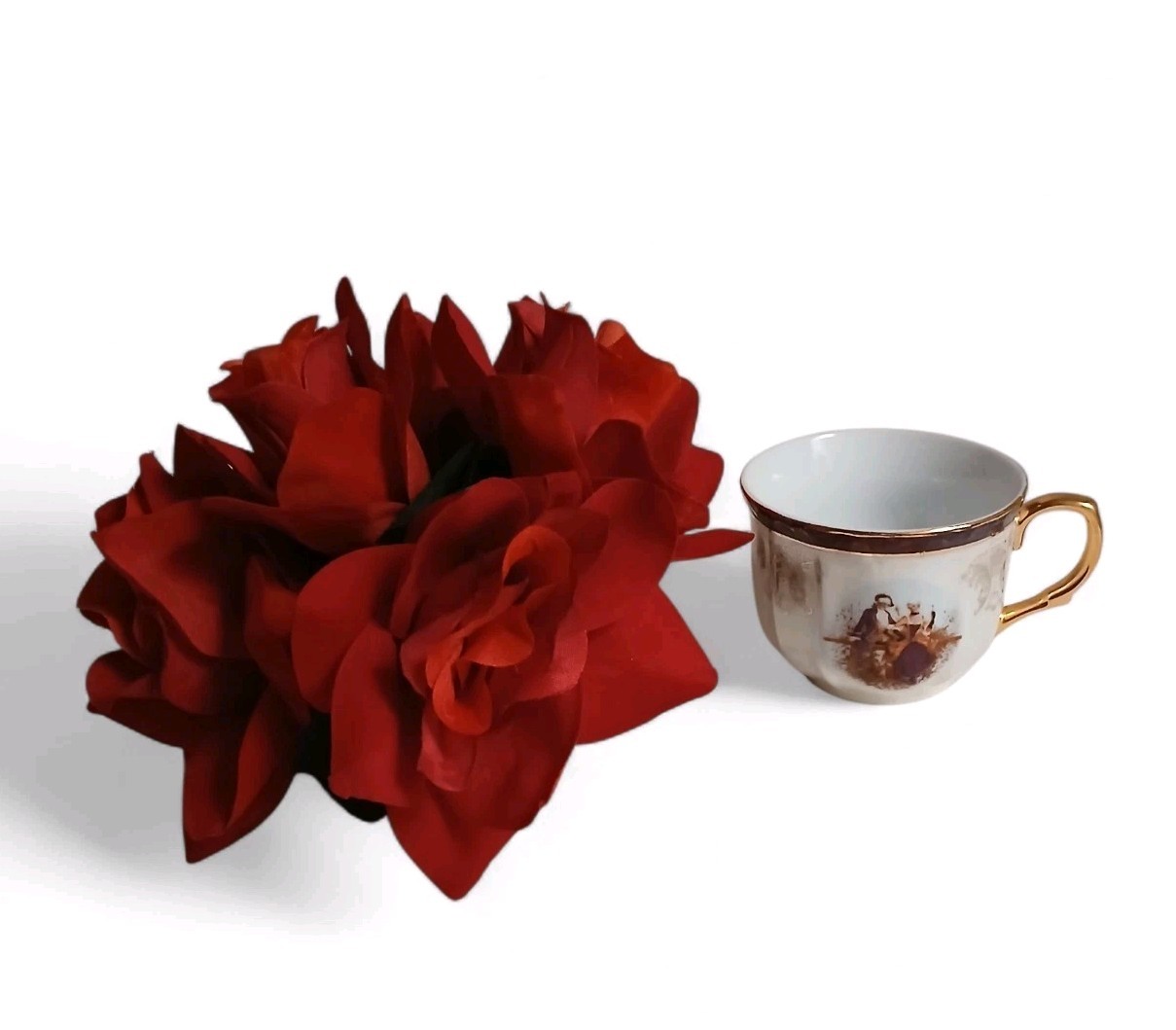 Red Rose Floral Arrangement Tea Cup POP-IN Romantic Elegant Wedding Holiday LOVE