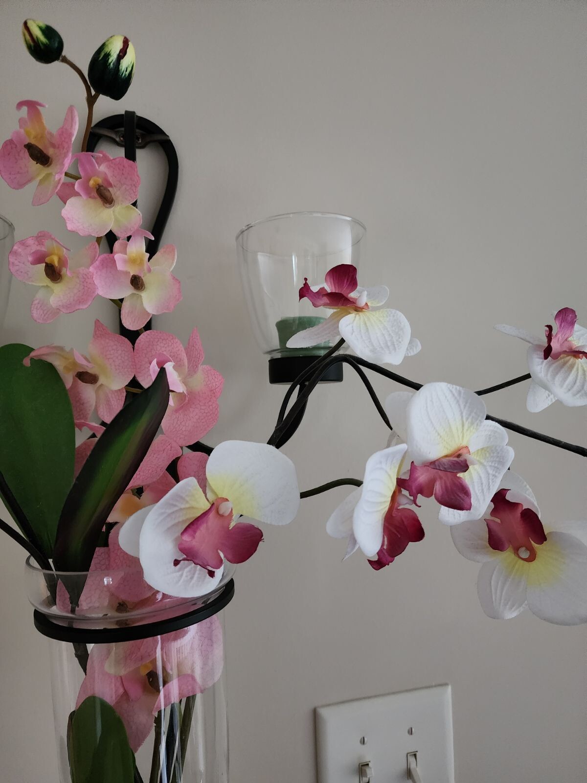 Wrought Iron And Glass Silk Orchid Flower Arrangement