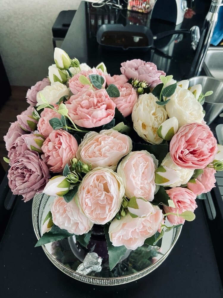30cm Rose Pink Silk Peony Artificial Flower Bouquet 5 Big Head 4 Bud Flowers DIY