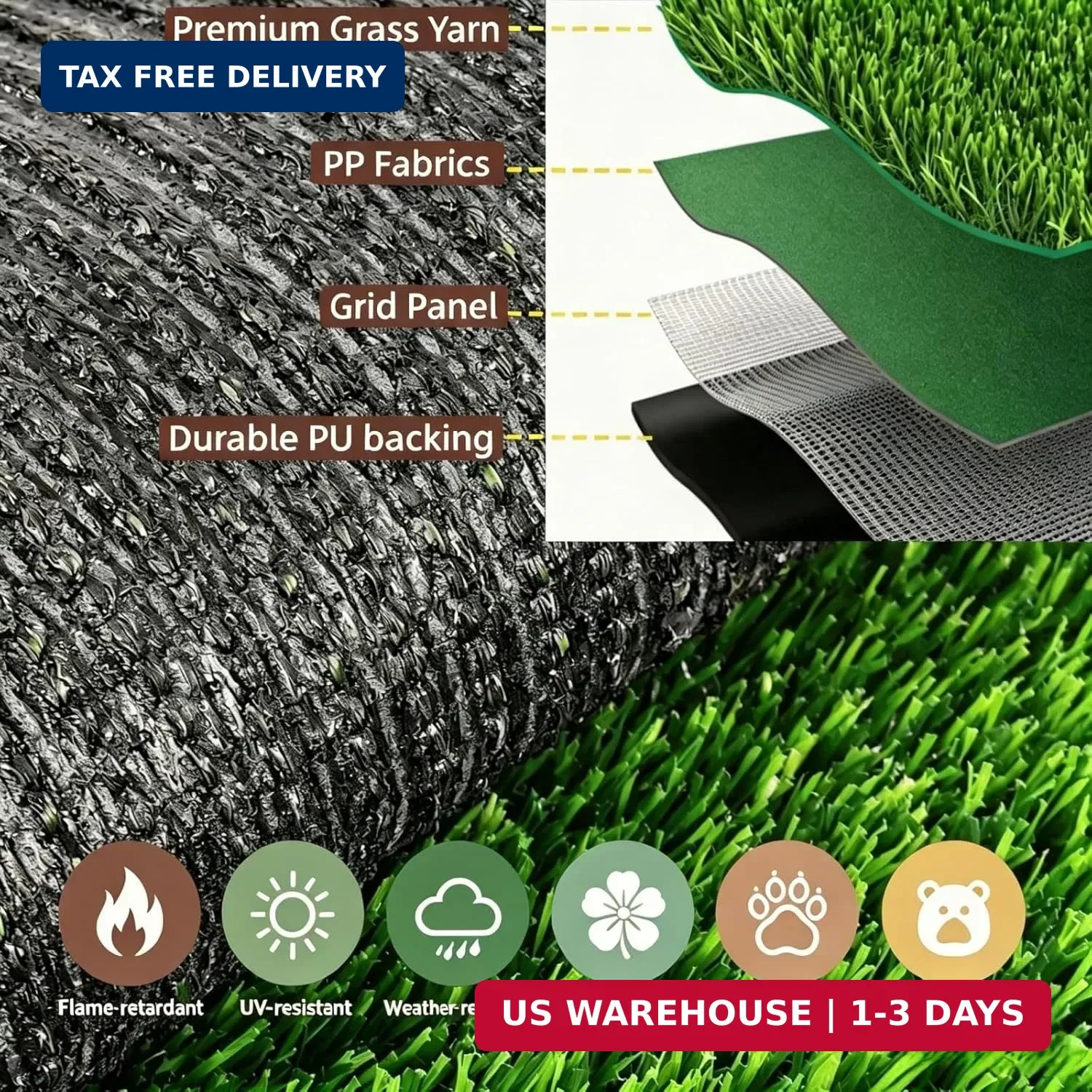 Artificial Grass Rug 1 ft x 3 ft, Synthetic Fake Grass Turf Mat for Party Weddin