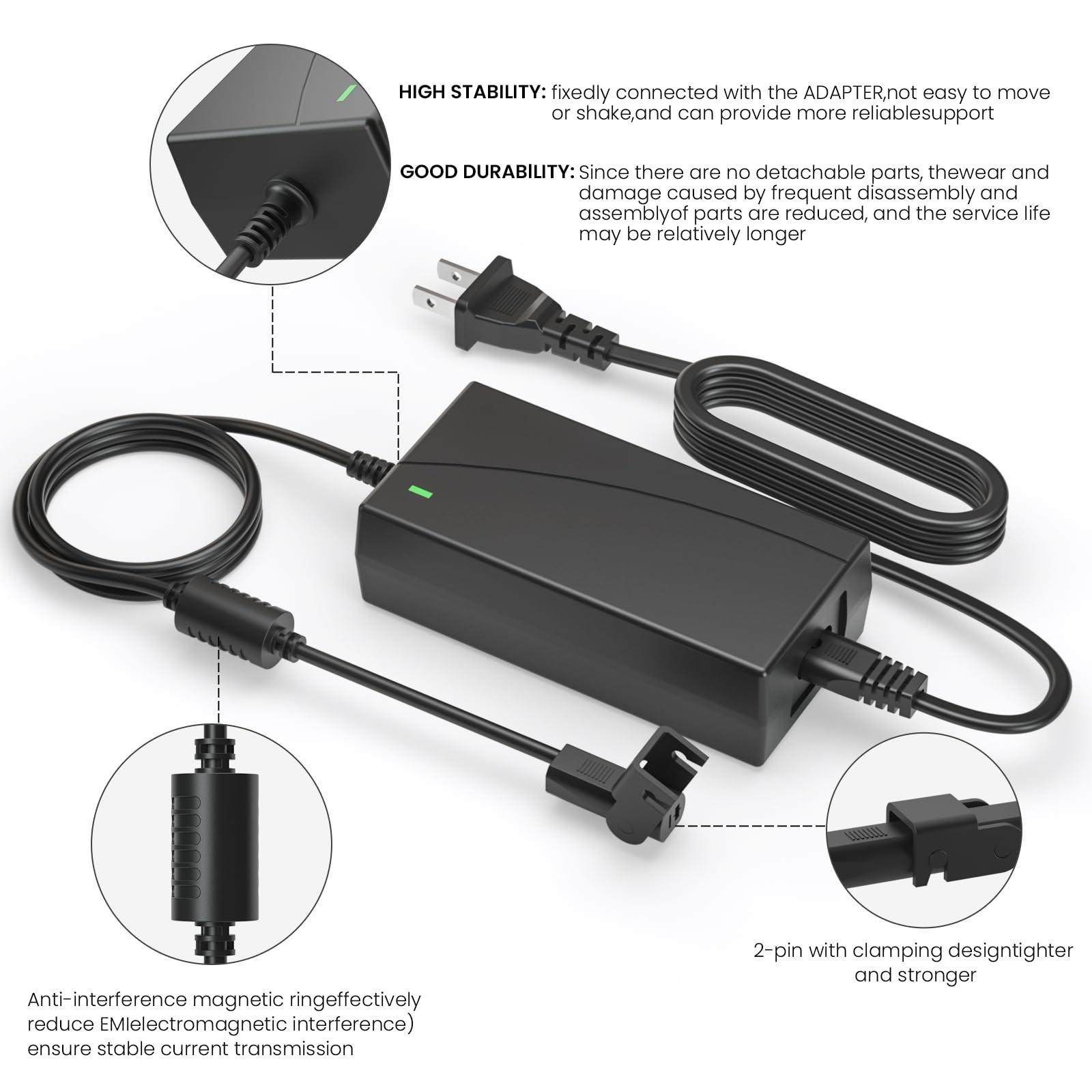 Universal Power Cord for Recliner Chair,29V 2A AC/DC BLACK