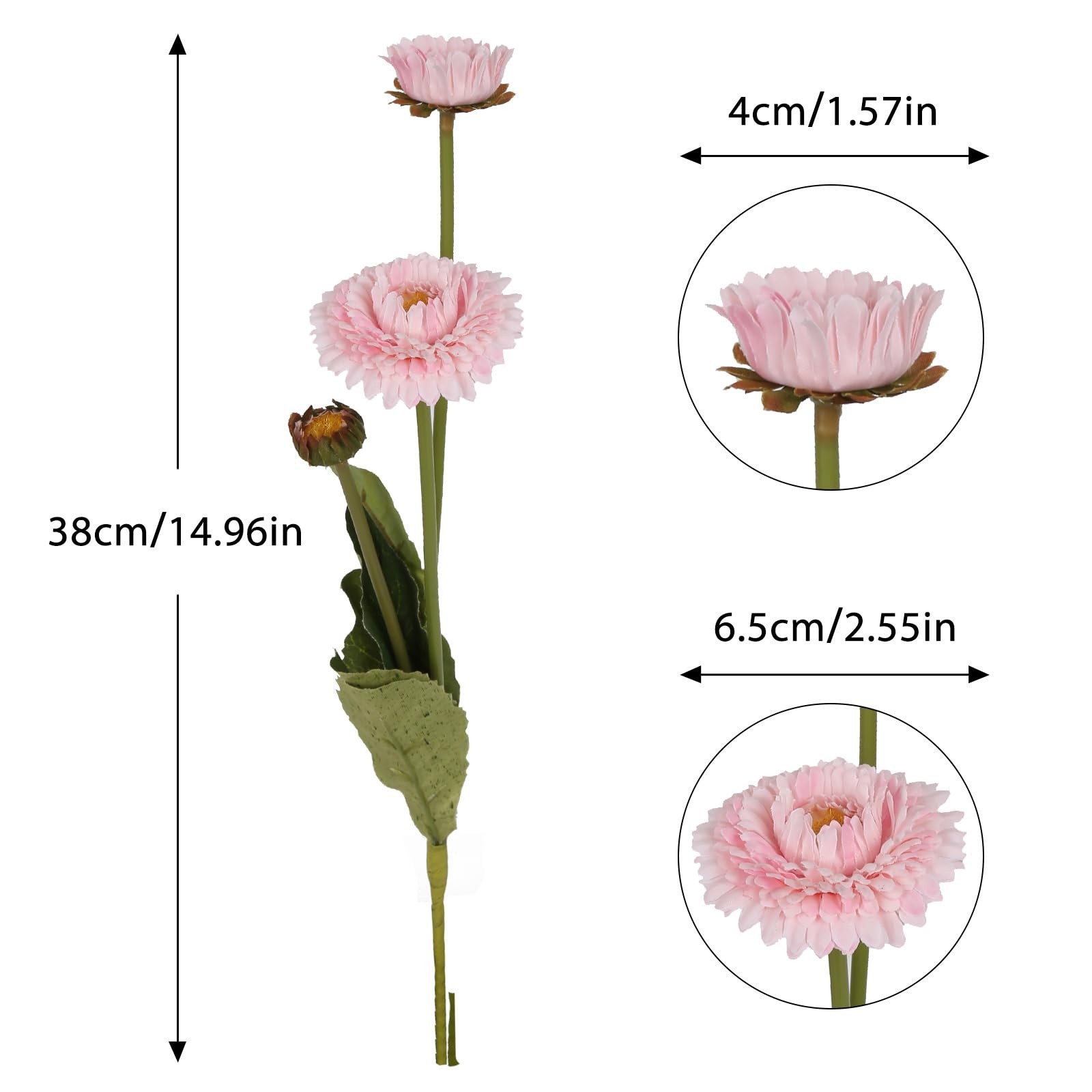 8 PCS Faux Chrysanthemum Flowers Silk Fake Daisies Light Pink Vase Centerpiece