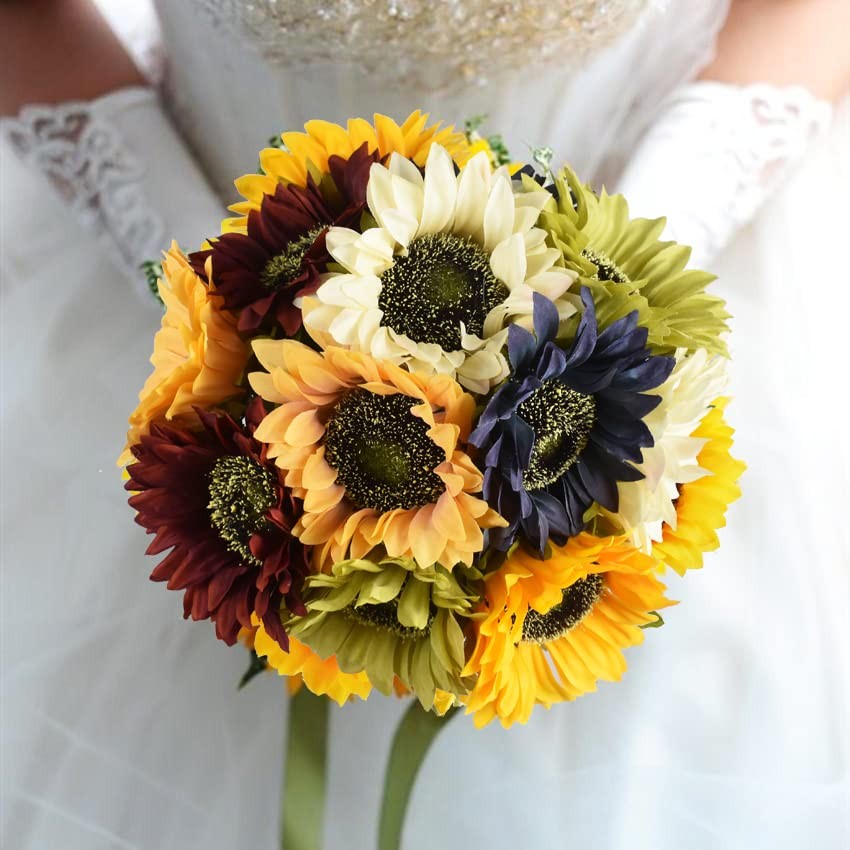 Artificial Sunflowers Long Stem Large Silk Fake Bouquet 6pcs Yellow Flower Home