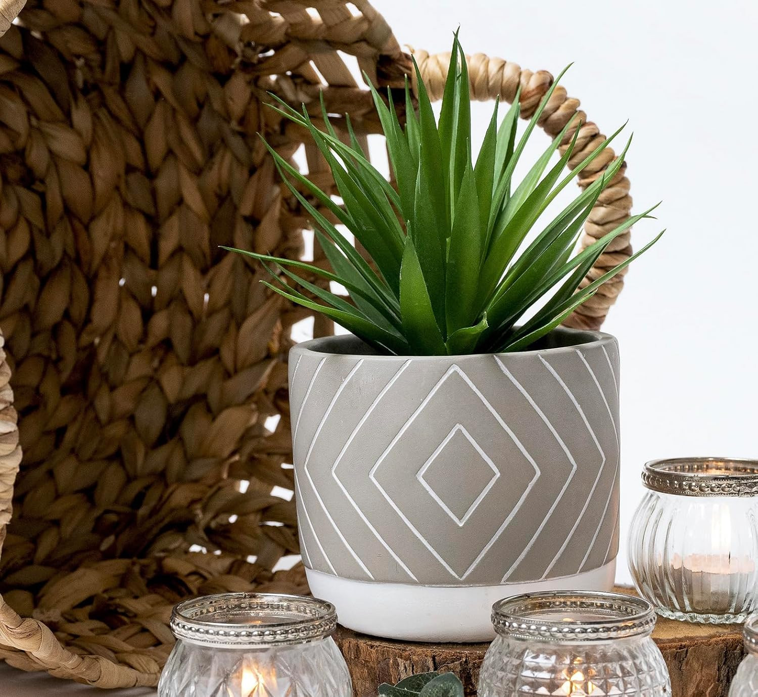 Desk Plant | 8″ Small Artificial Plants in Pots | Handmade Cement Pot with Small