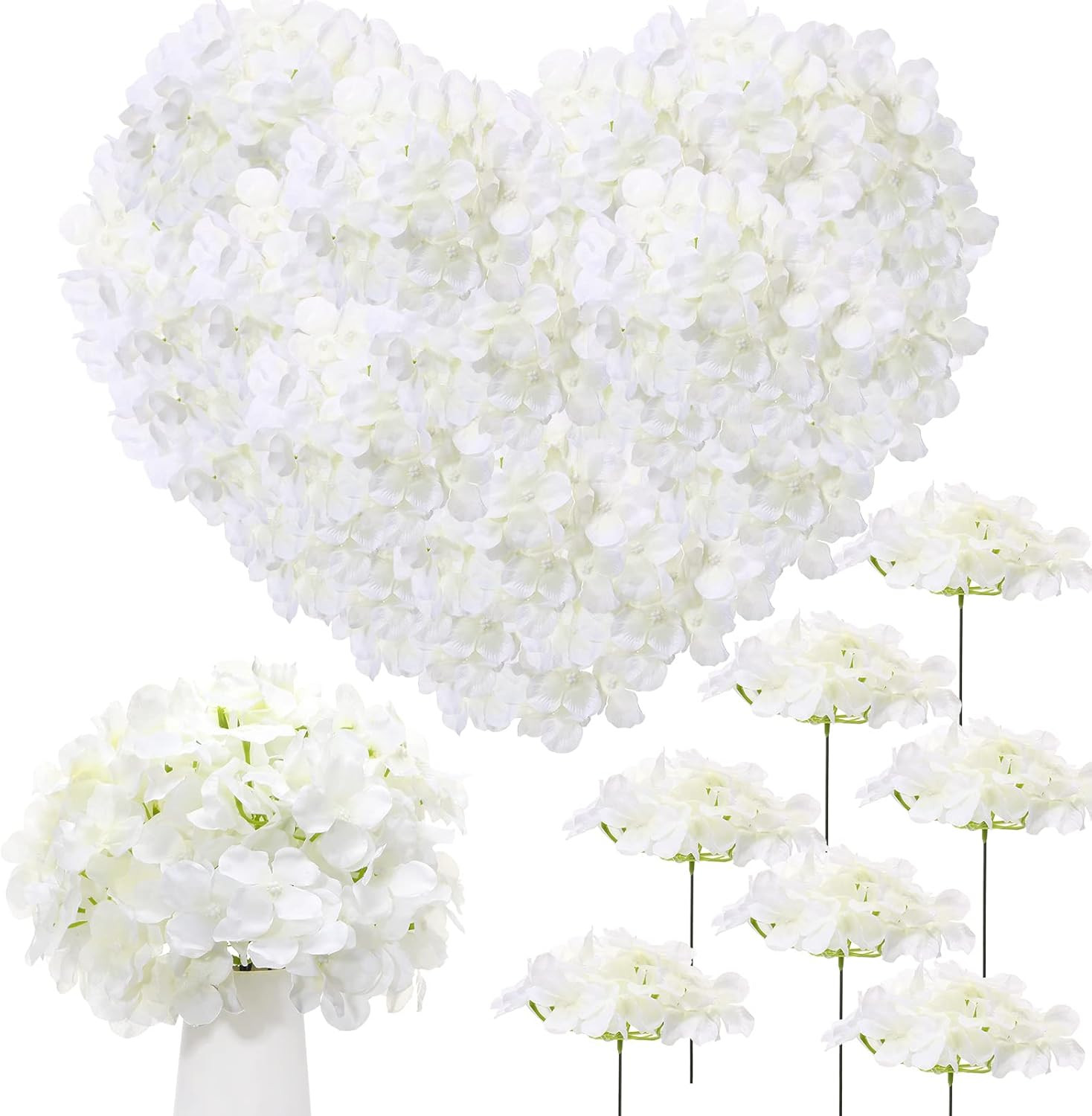 200 Pcs White Silk Hydrangea Flowers for Wedding & Home Decor
